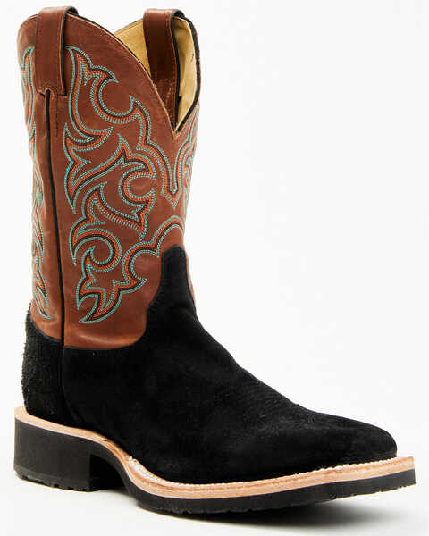 Justin Men's Alamo Roughout Western Boots - Broad Square Toe , Black, hi-res