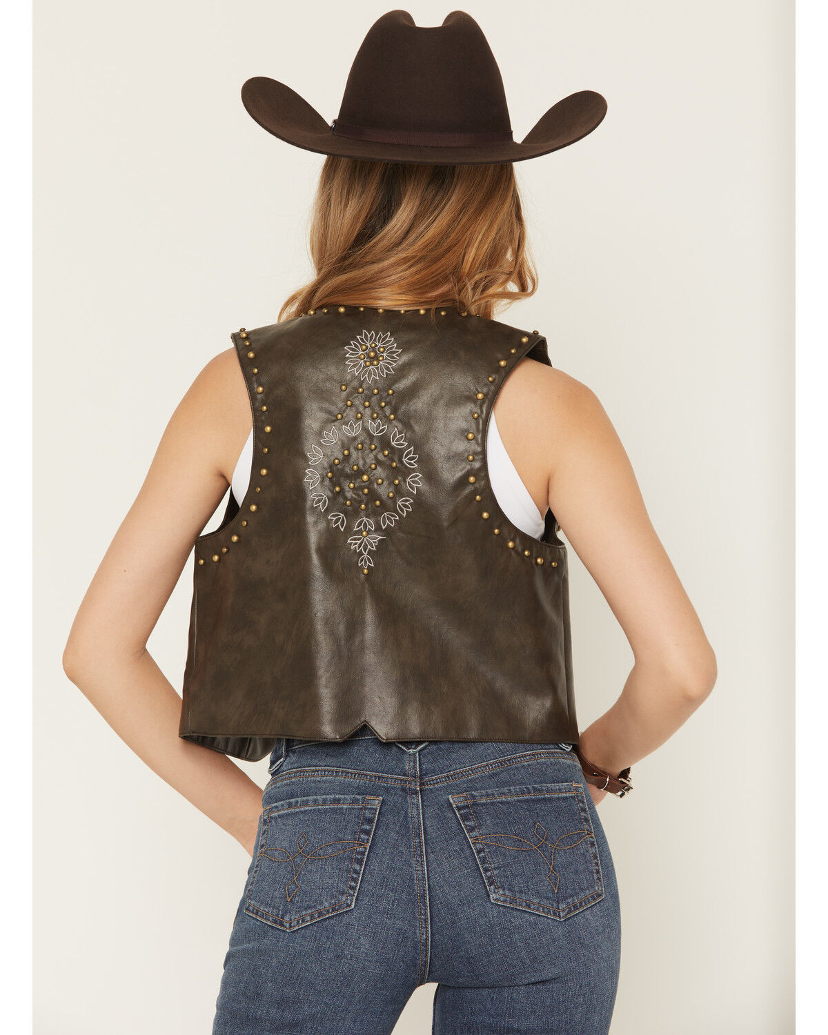 Image #4 - Fornia Women's Studded Floral Embroidered Vest, Olive, hi-res