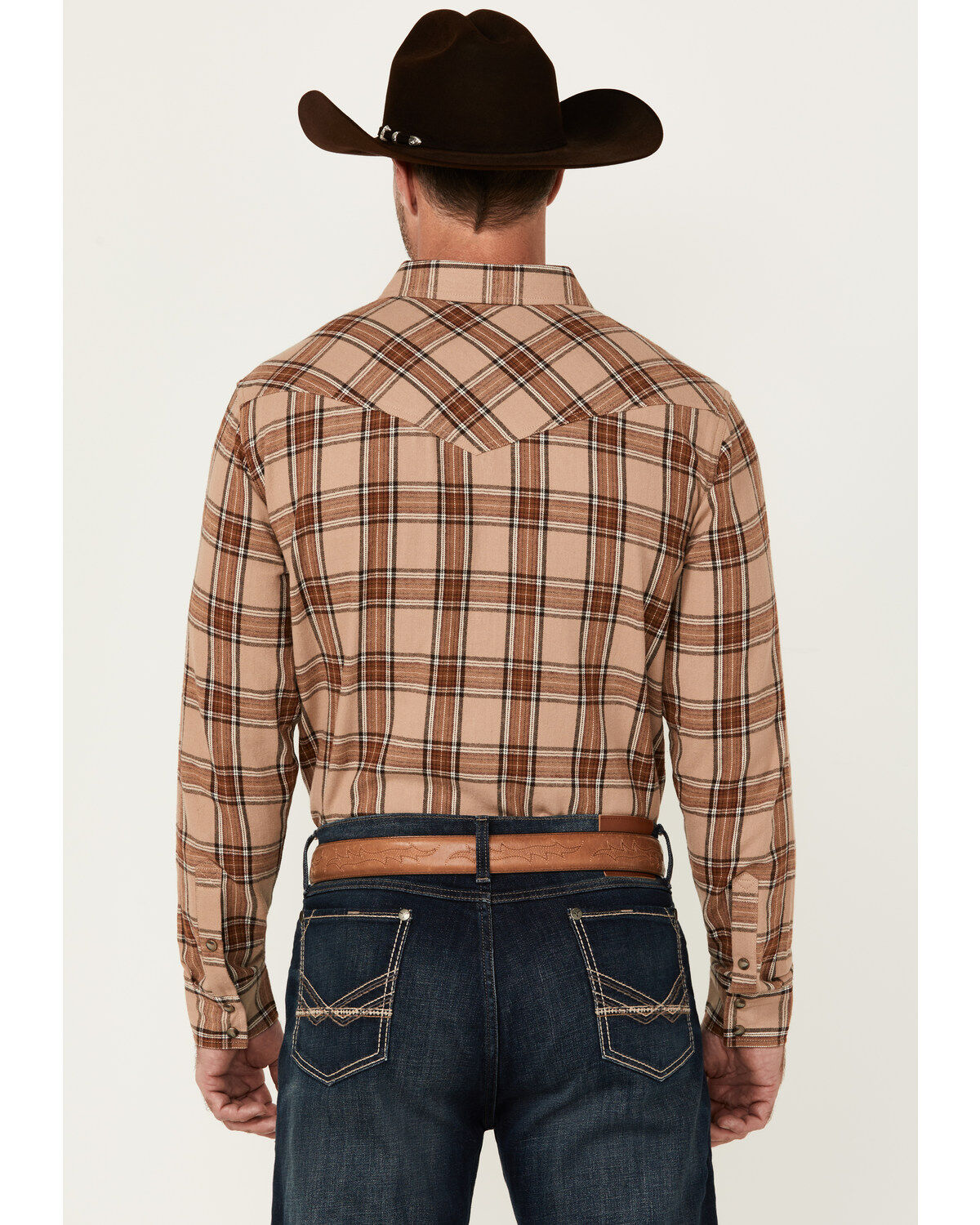 Image #4 - Cody James Men's Frontier Plaid Print Long Sleeve Snap Western Shirt, Tan, hi-res