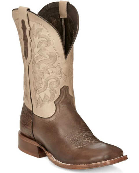 Tony Lama Men's Jinglebob Brown Leather Western Boots - Broad Square Toe , Brown, hi-res