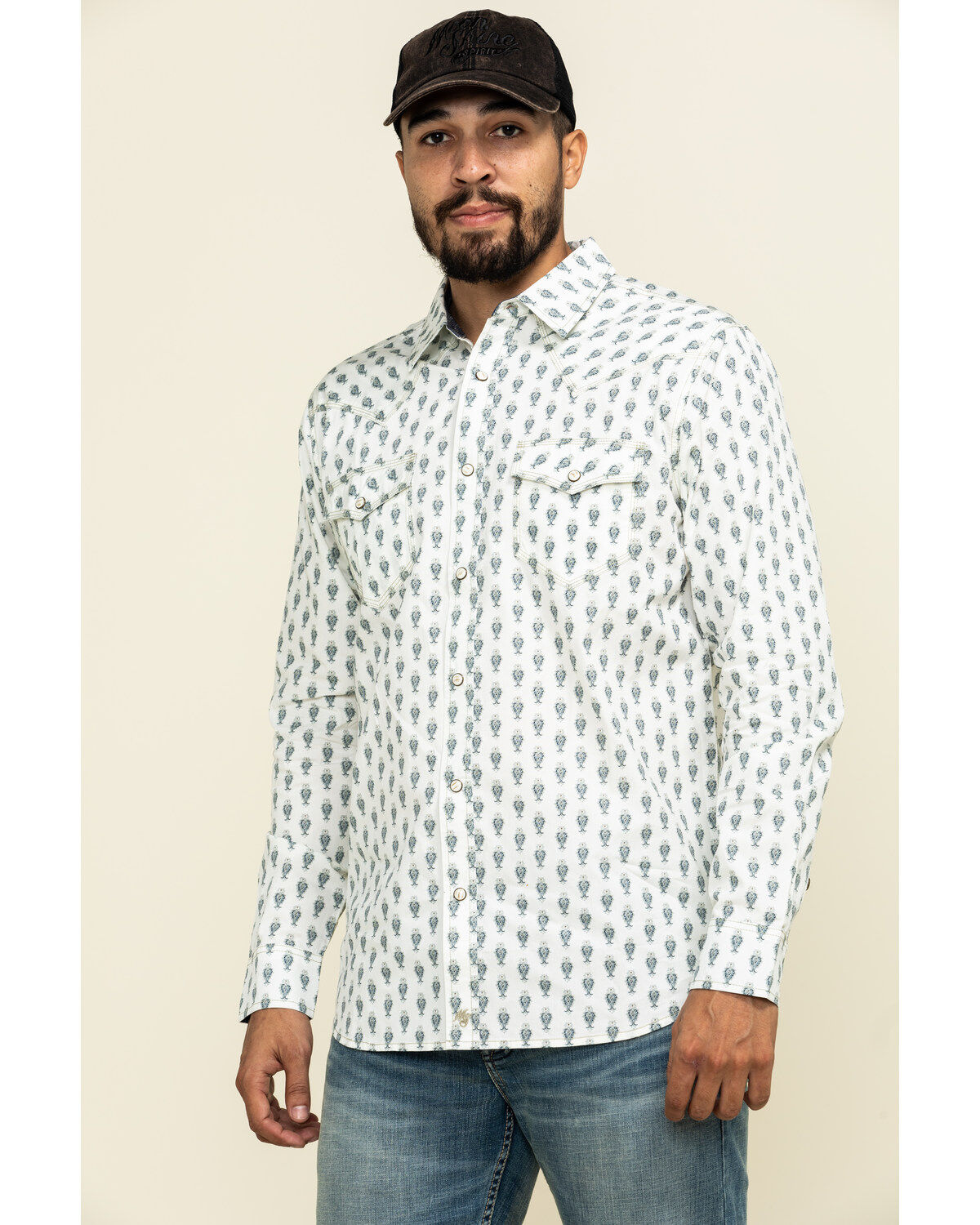 Image #1 - Moonshine Spirit Men's Tibal Mini Paisley Print Long Sleeve Western Shirt , , hi-res