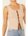 Shyanne Women's Ribbed Suede Placket Button Down Tank Top , Off White, hi-res