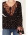 Angie Women's Bell Sleeve Floral Border Print Top, Black, hi-res