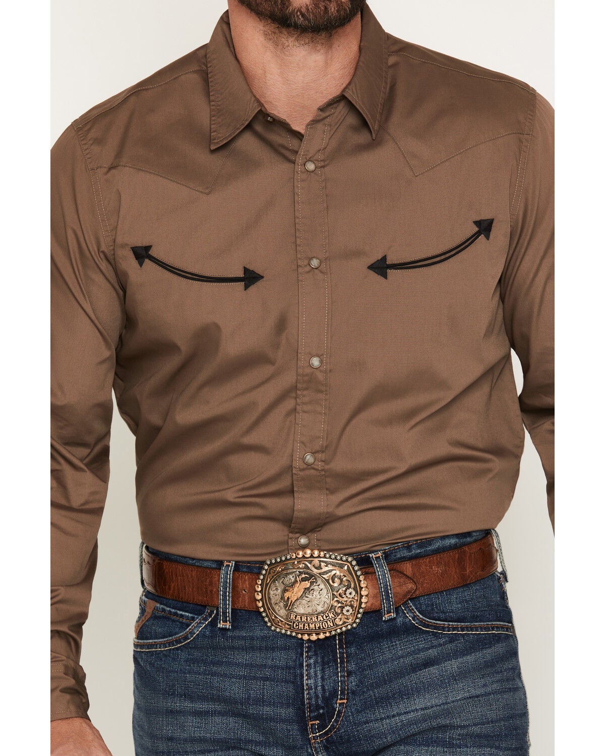 Image #3 - Gibson Trading Co Men's All Smiles Solid Long Sleeve Snap Western Shirt, Brown, hi-res