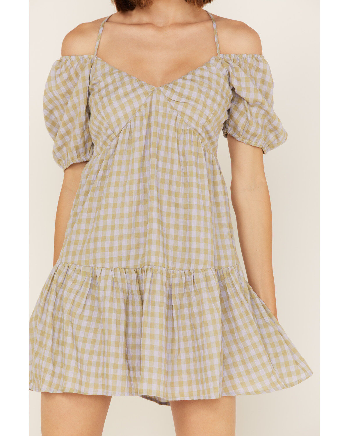 Image #3 - Heartloom Women's Kendra Peri Plaid Off Shoulder Mini Dress, Periwinkle, hi-res