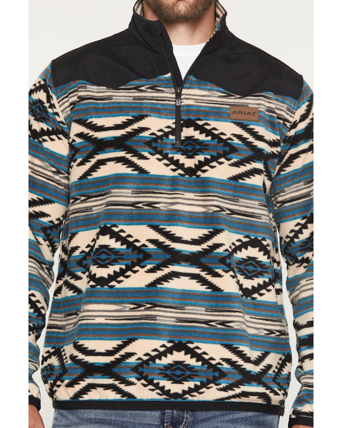 Image #3 - Ariat Men's Basis Southwest 1/4 Zip-Up Fleece Pullover, Teal, hi-res