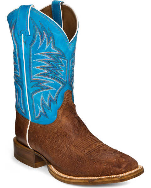 Image #1 - Justin Men's Smooth Quill Ostrich Blue Top Cowboy Boots - Square Toe, , hi-res