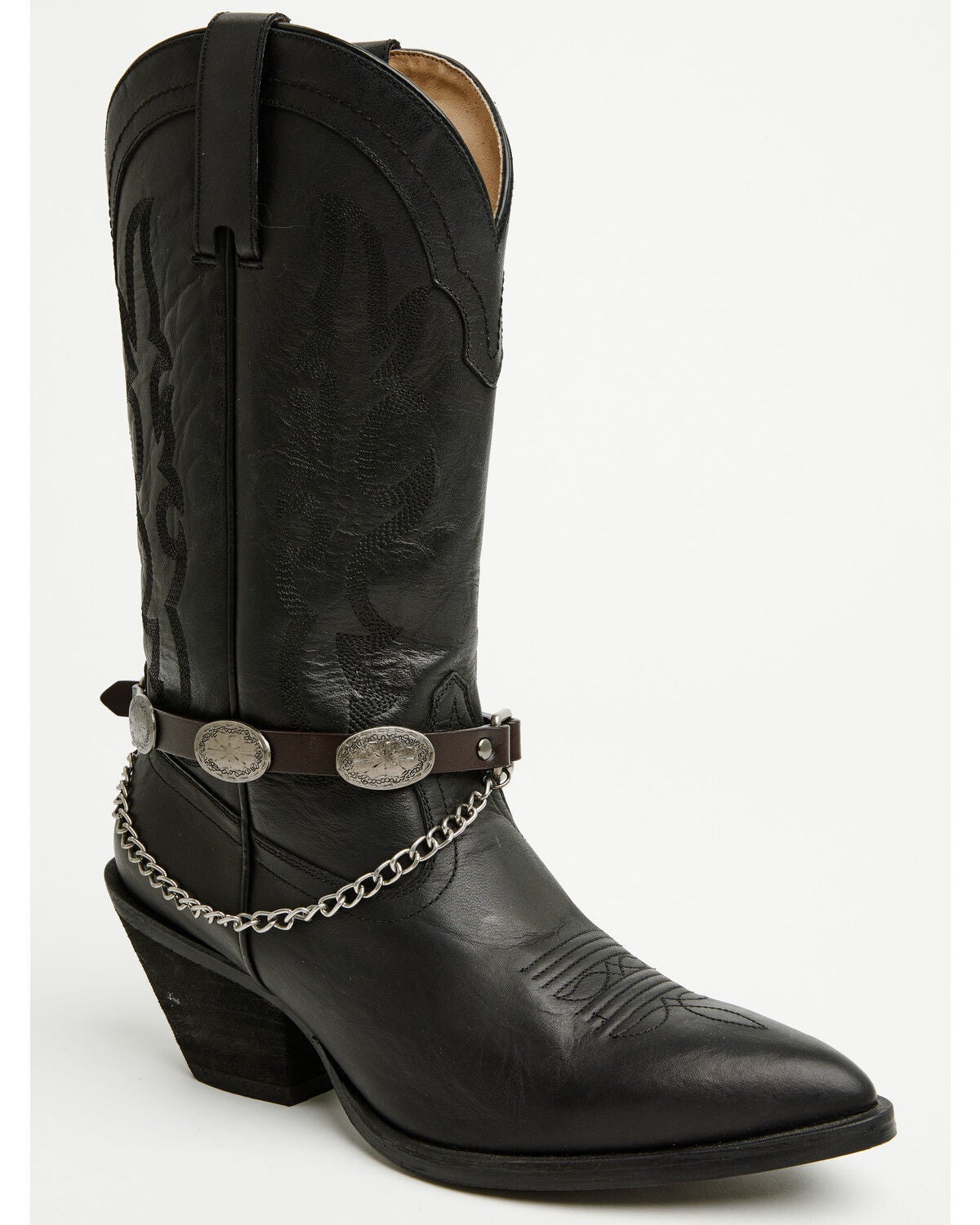 Shyanne Women's Concho Boot Bracelet with Chain, Black, hi-res