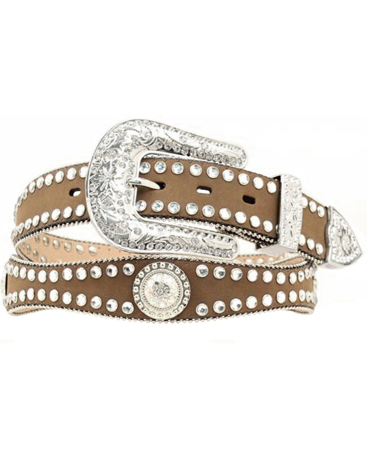 Blazin Roxx Rhinestone Lined Concho Belt, Med Brown, hi-res