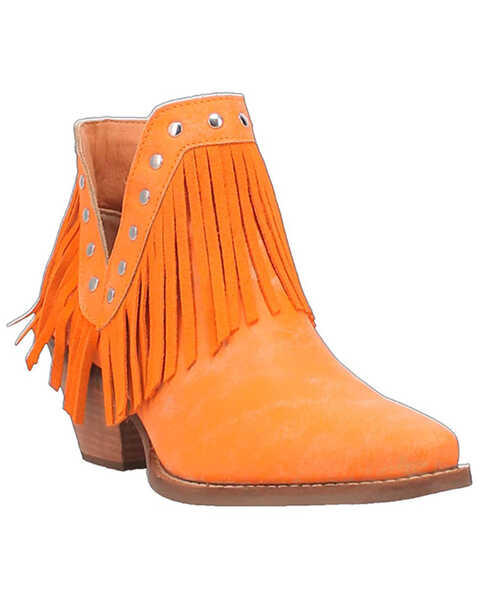 Dingo Women's Fine N' Dandy Leather Booties - Snip Toe , Orange, hi-res