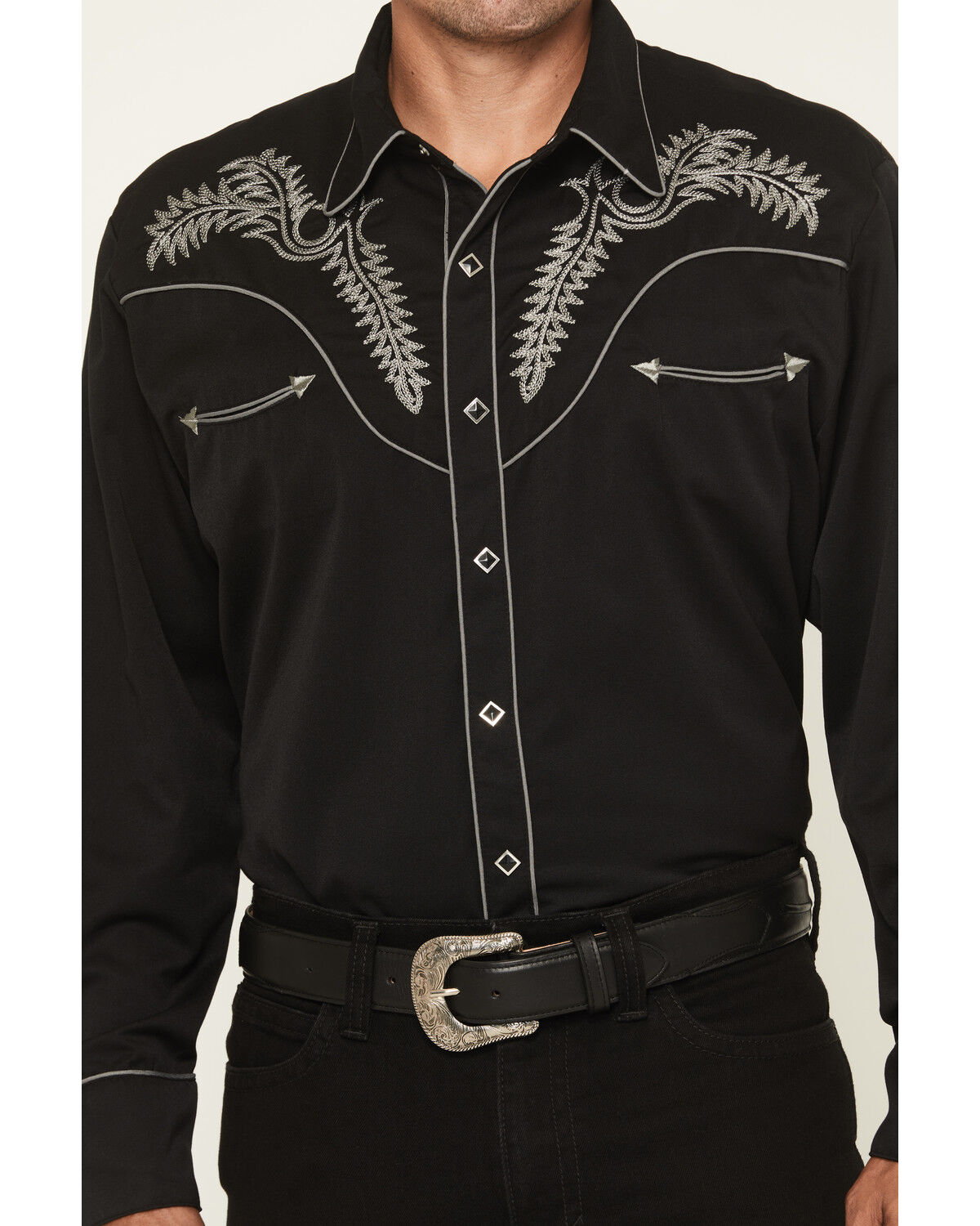 Image #3 - Scully Men's Embroidered Long Sleeve Snap Western Shirt, Black, hi-res