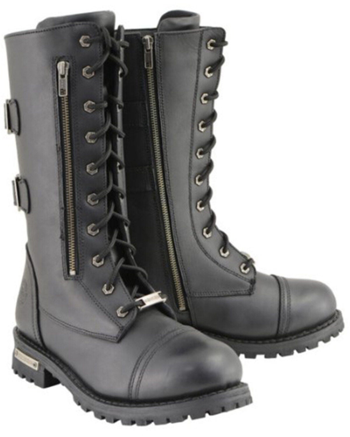 Milwaukee Leather Men's Lace-Up Tactical Motorcycle Boots Round Toe - Extended Sizes, Black, hi-res