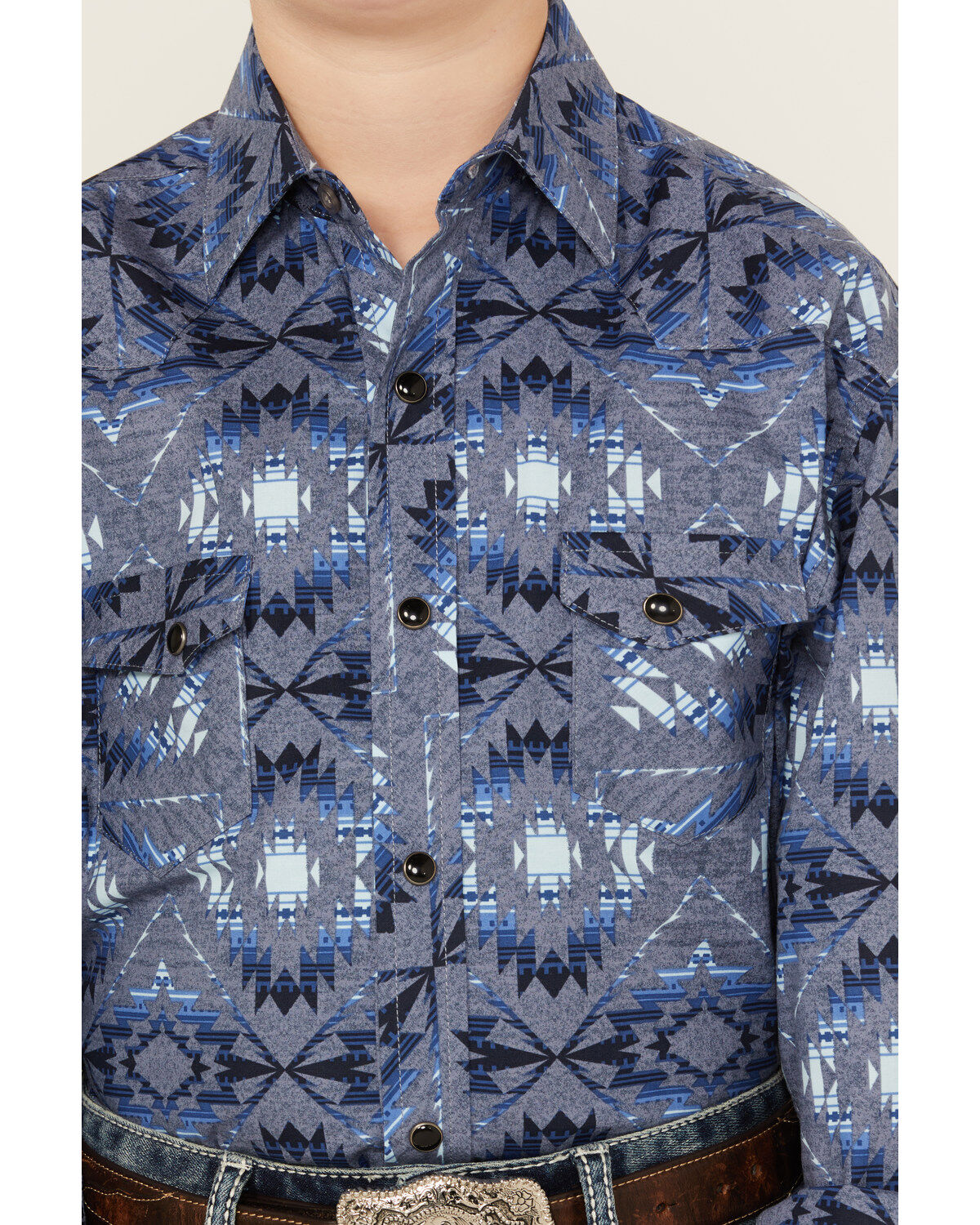 Image #3 - Rock & Roll Denim Boys' Bright Southwestern Print Long Sleeve Pearl Snap Western Shirt, Blue, hi-res