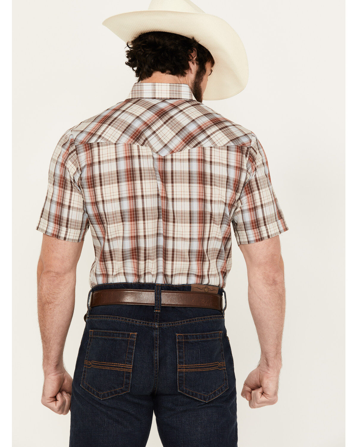 Image #4 - Ely Walker Men's Plaid Print Short Sleeve Snap Western Shirt, Brown, hi-res