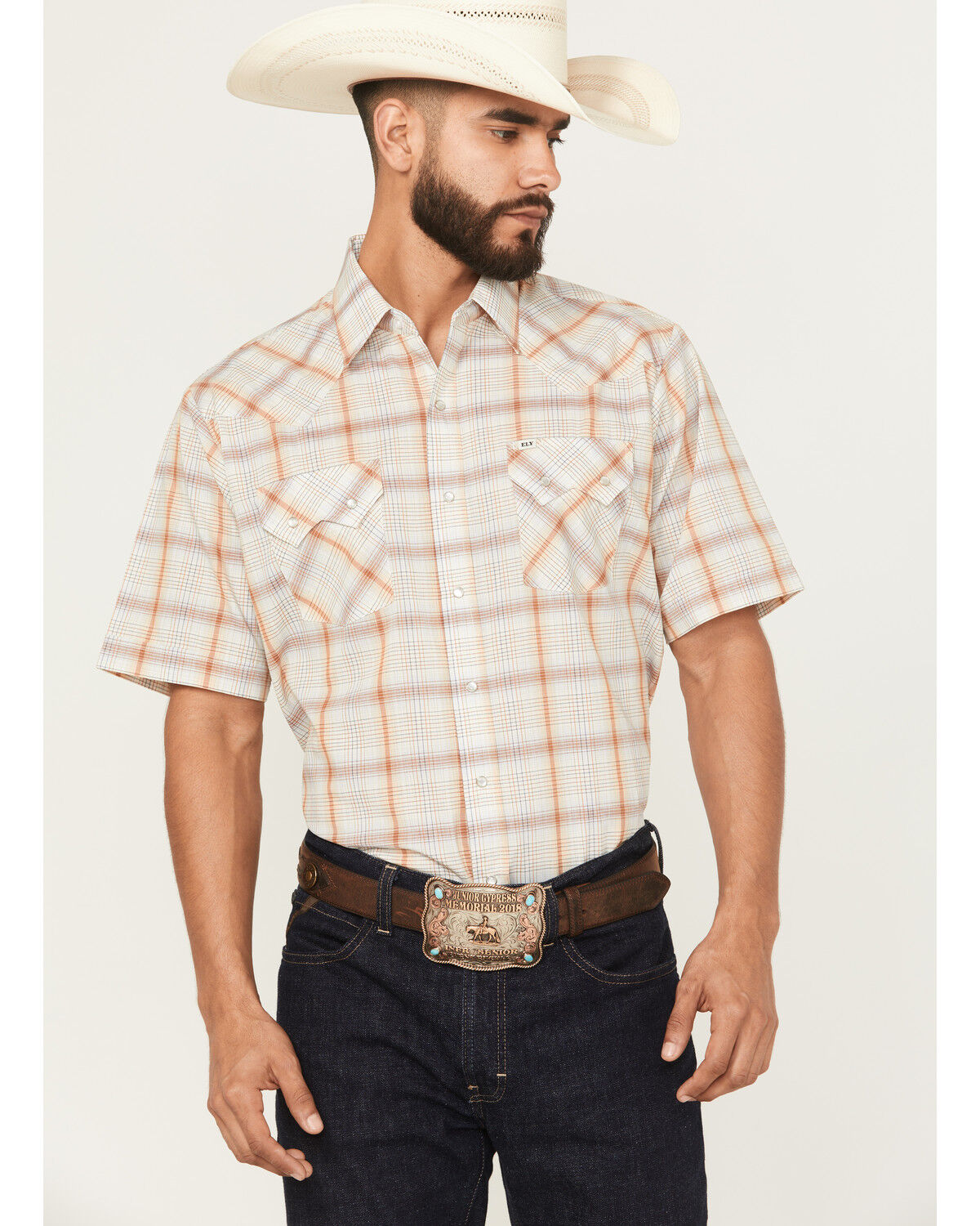 Ely Walker Men´s Plaid Print Short Sleeve Snap WesternShirt