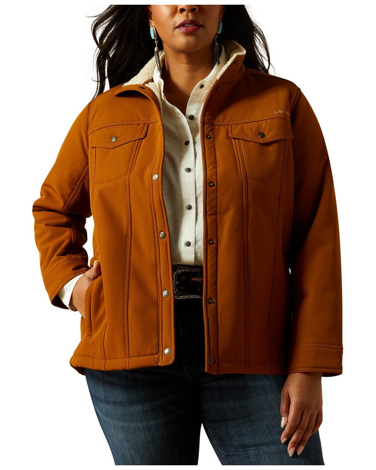 Image #1 - Ariat Women's Berber Back Barn Softshell Jacket - Plus, Chestnut, hi-res