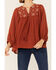 Flying Tomato Women's Embroidered Long Sleeve Peasant Top, Rust Copper, hi-res