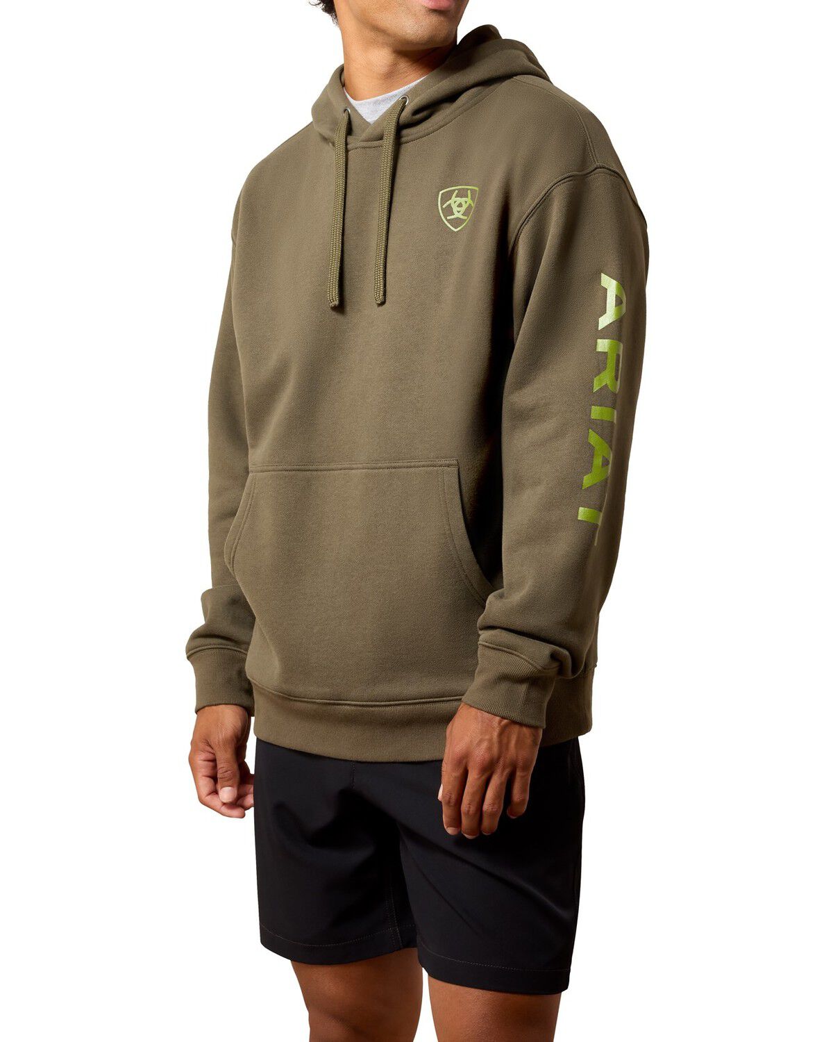 Image #1 - Ariat Men's Logo Hooded Sweatshirt, Olive, hi-res