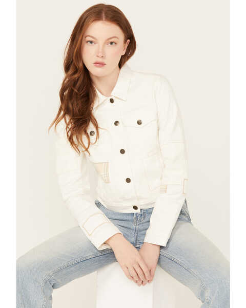 Cleo + Wolf Women's Patched Trucker Jacket, White, hi-res