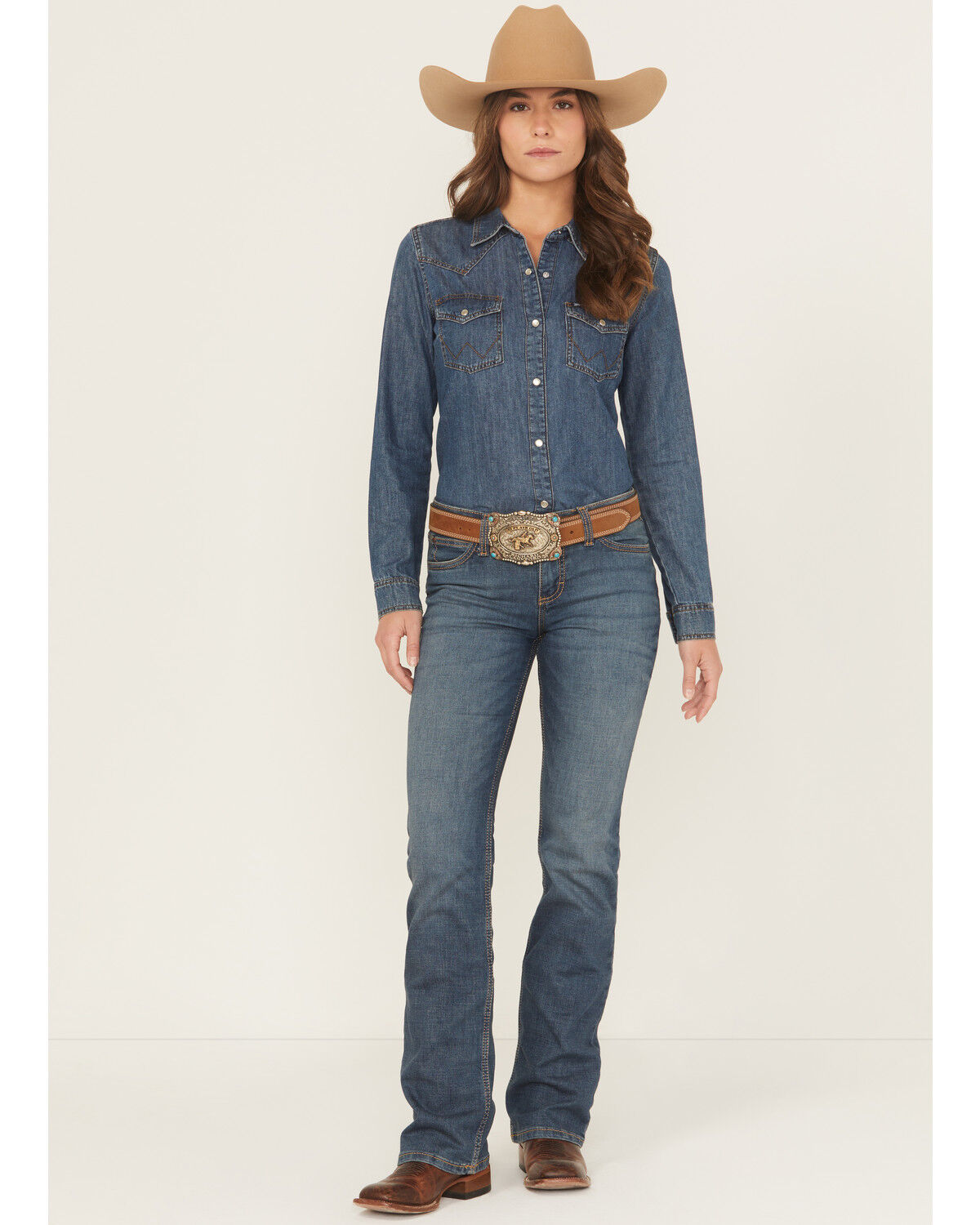 Image #2 - Wrangler Women's Mae Premium Patch Boot Cut Jeans, Blue, hi-res