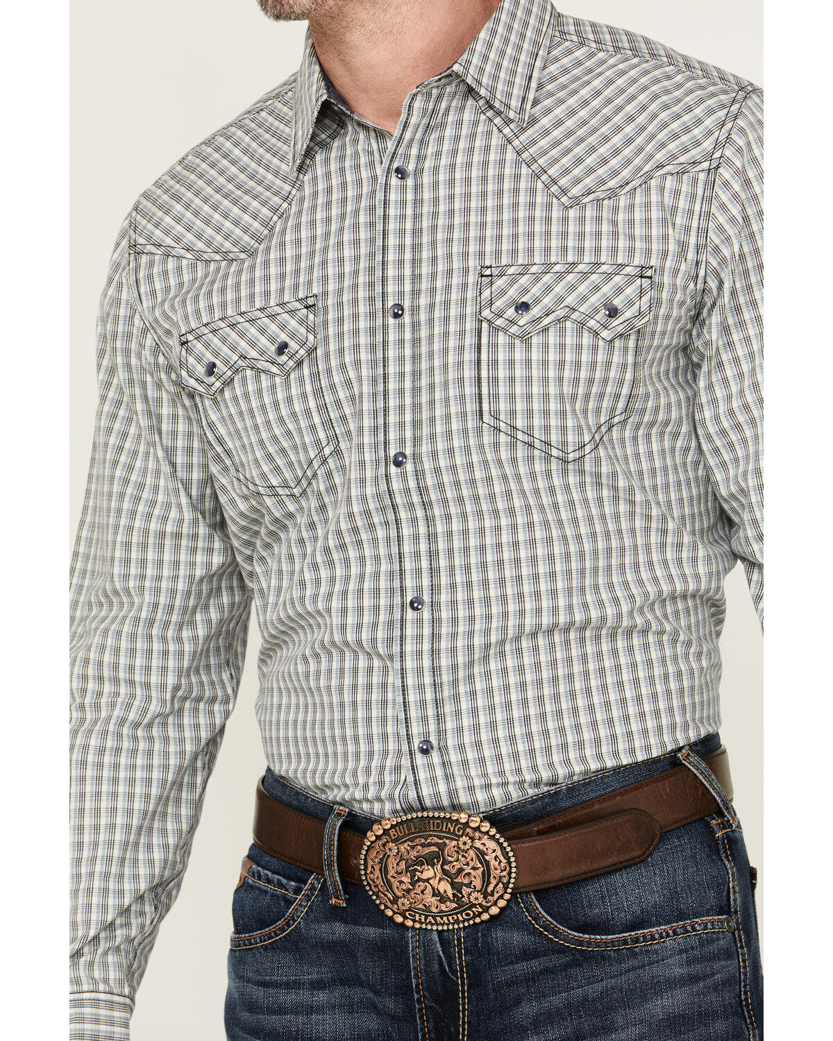 Image #3 - Cody James Men's Seeker Plaid Print Long Sleeve Snap Western Shirt, Light Blue, hi-res