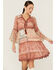 Miss Me Women's Patchwork Button Front Bell Sleeve Dress, Rust Copper, hi-res