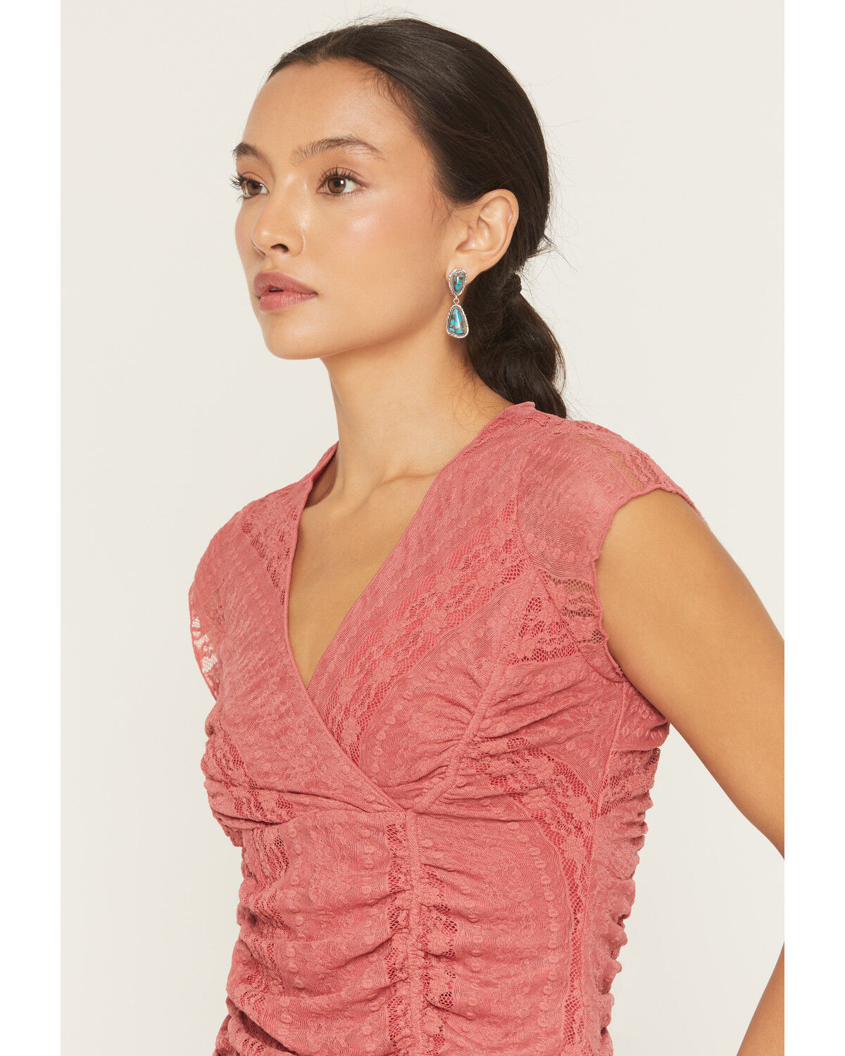 Image #2 - Shyanne Women's Lizlane Lace Short Sleeve Shirt, Dark Pink, hi-res
