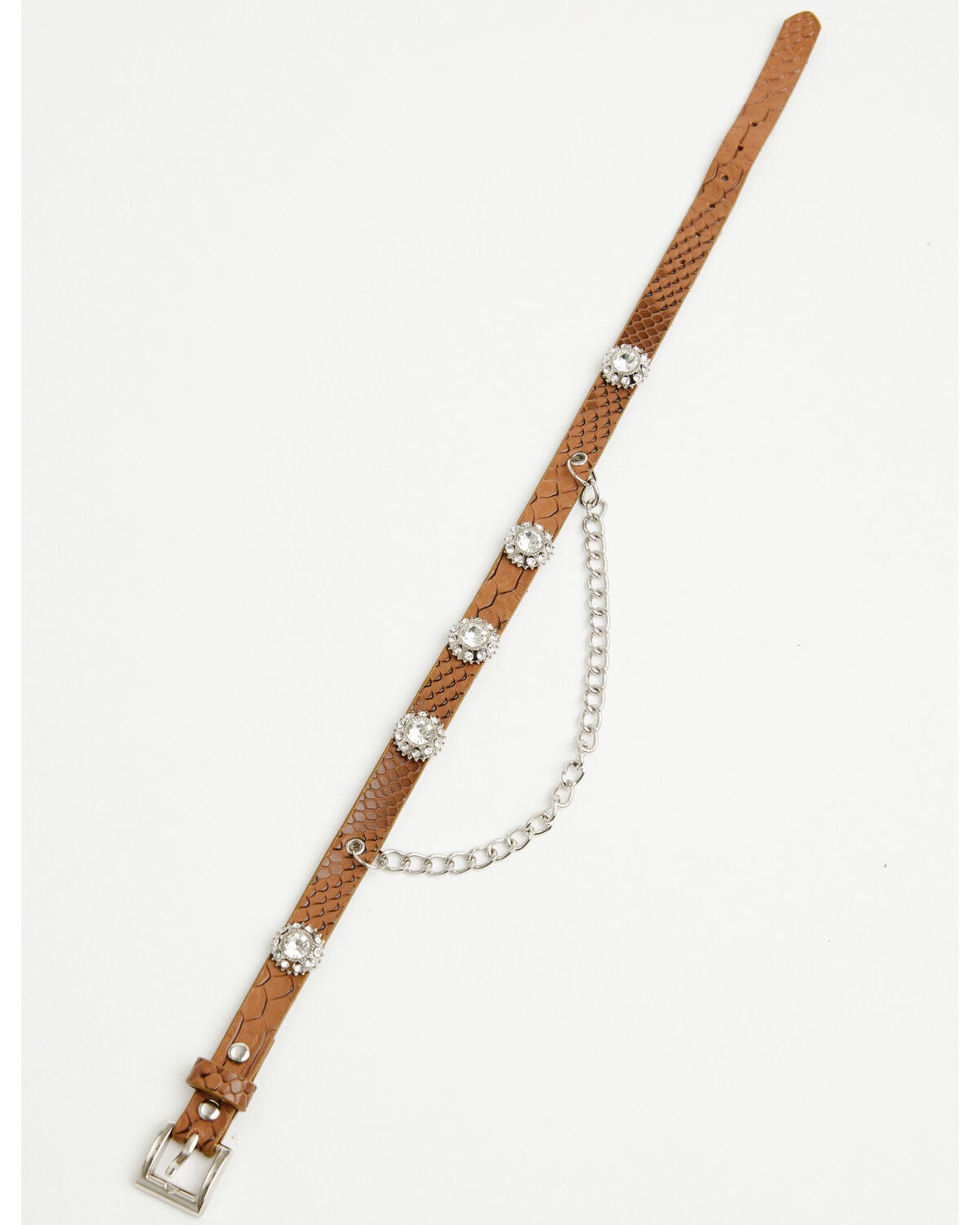 Shyanne Women's Rhinestone Concho Boot Bracelet with Chain, Brown, hi-res