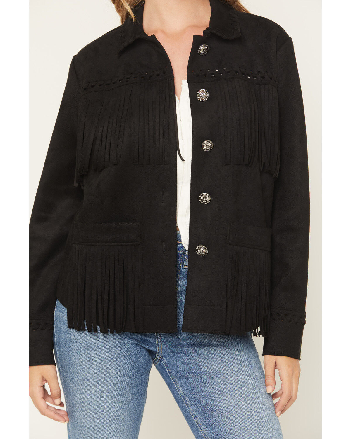 Image #3 - Idyllwind Women's Norton Faux Suede Bonded Fringe Shacket, Black, hi-res