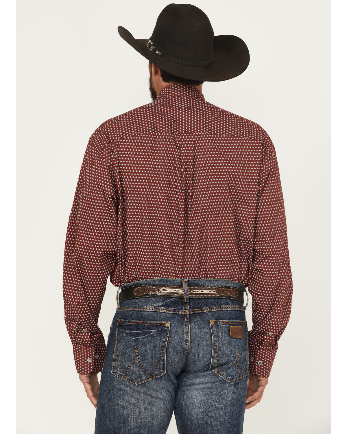 Image #4 - George Strait by Wrangler Men's Medallion Print Long Sleeve Button-Down Stretch Western Shirt - Big, Wine, hi-res