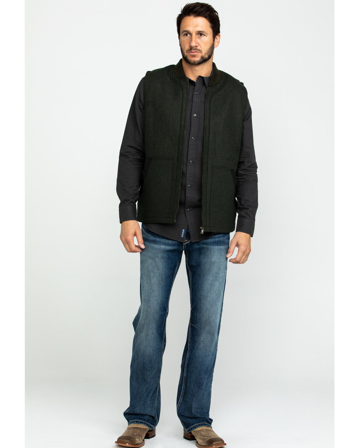 Image #6 - Cody James Men's Grover Wool Blend Leather Pocket Vest, Olive, hi-res