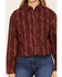 Image #3 - Ely Walker Women's Boot Barn Exclusive Floral Striped Long Sleeve Cropped Flannel Shirt, Burgundy, hi-res