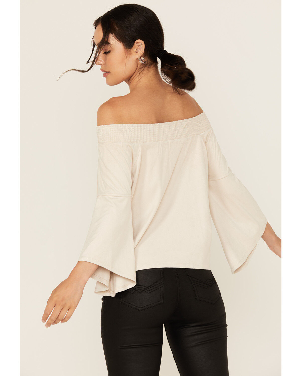 Image #4 - Shyanne Women's Solid Faux Suede Off The Shoulder Long Sleeve Shirt, Natural, hi-res