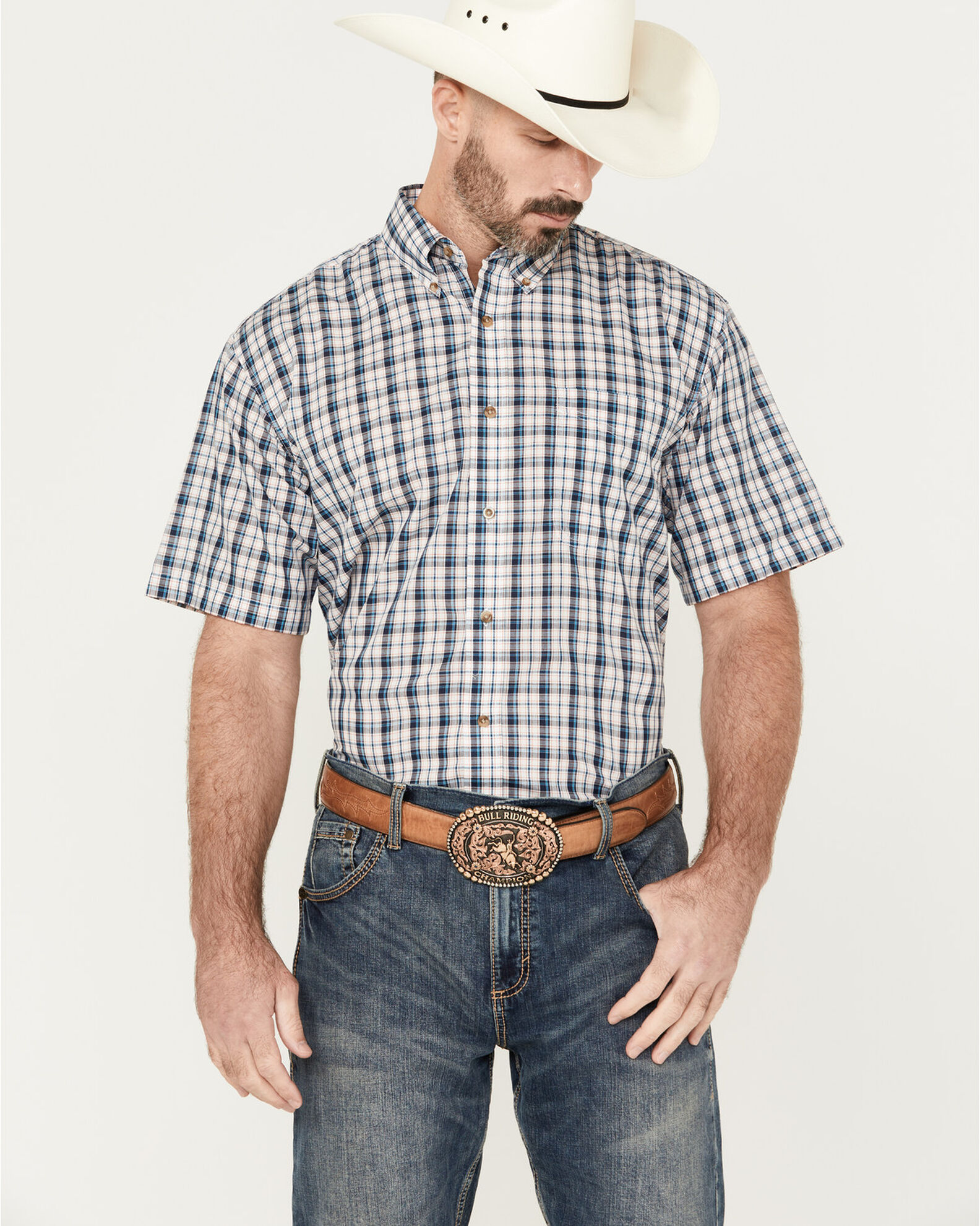 Product Name: Wrangler Men's Assorted Riata Plaid Print Short Sleeve ...