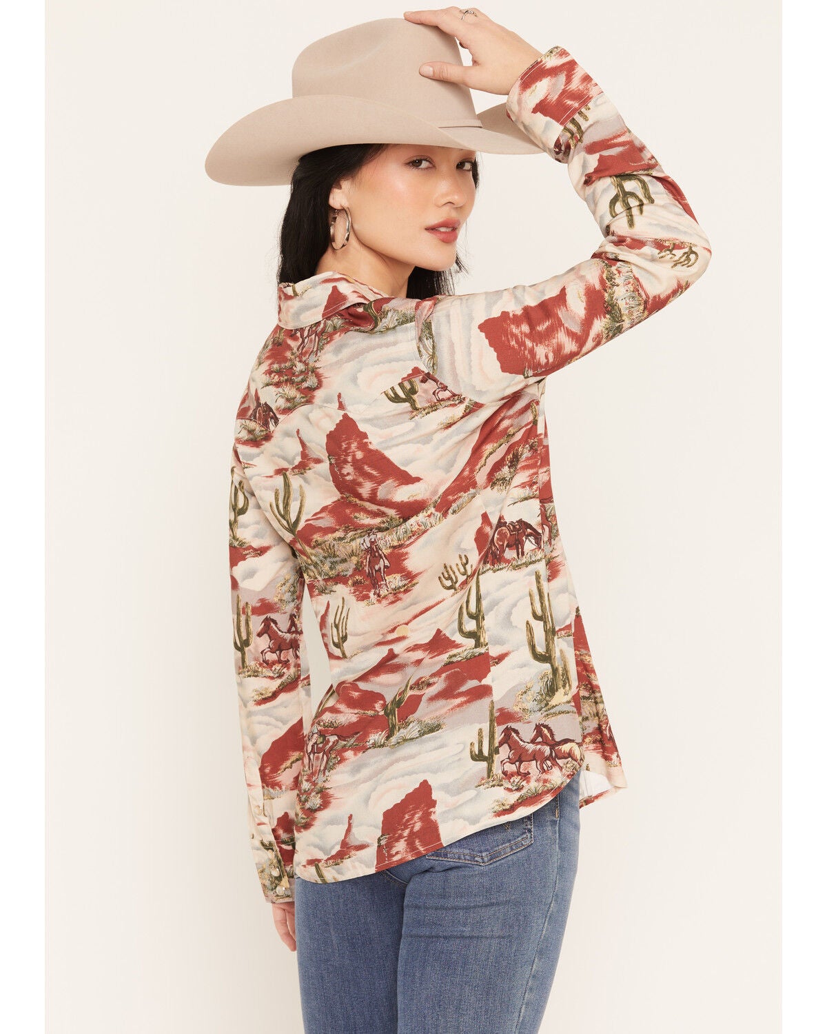 Image #4 - Lovlei Ranch Women's Cheyenne Desert Dream Long Sleeve Pearl Snap Western Shirt, Red, hi-res