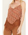 Rock & Roll Denim Women's Floral Fringe Tank Top, Brown, hi-res