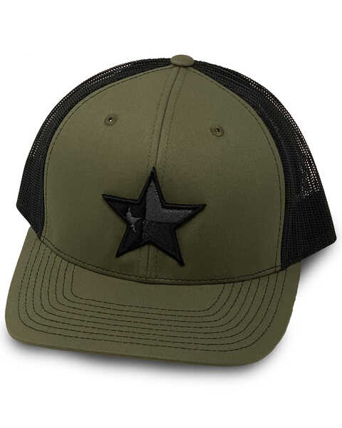 Image #1 - Oil Field Hats Men's Olive Texas Star Embroidered Mesh Ball Cap  , Olive, hi-res