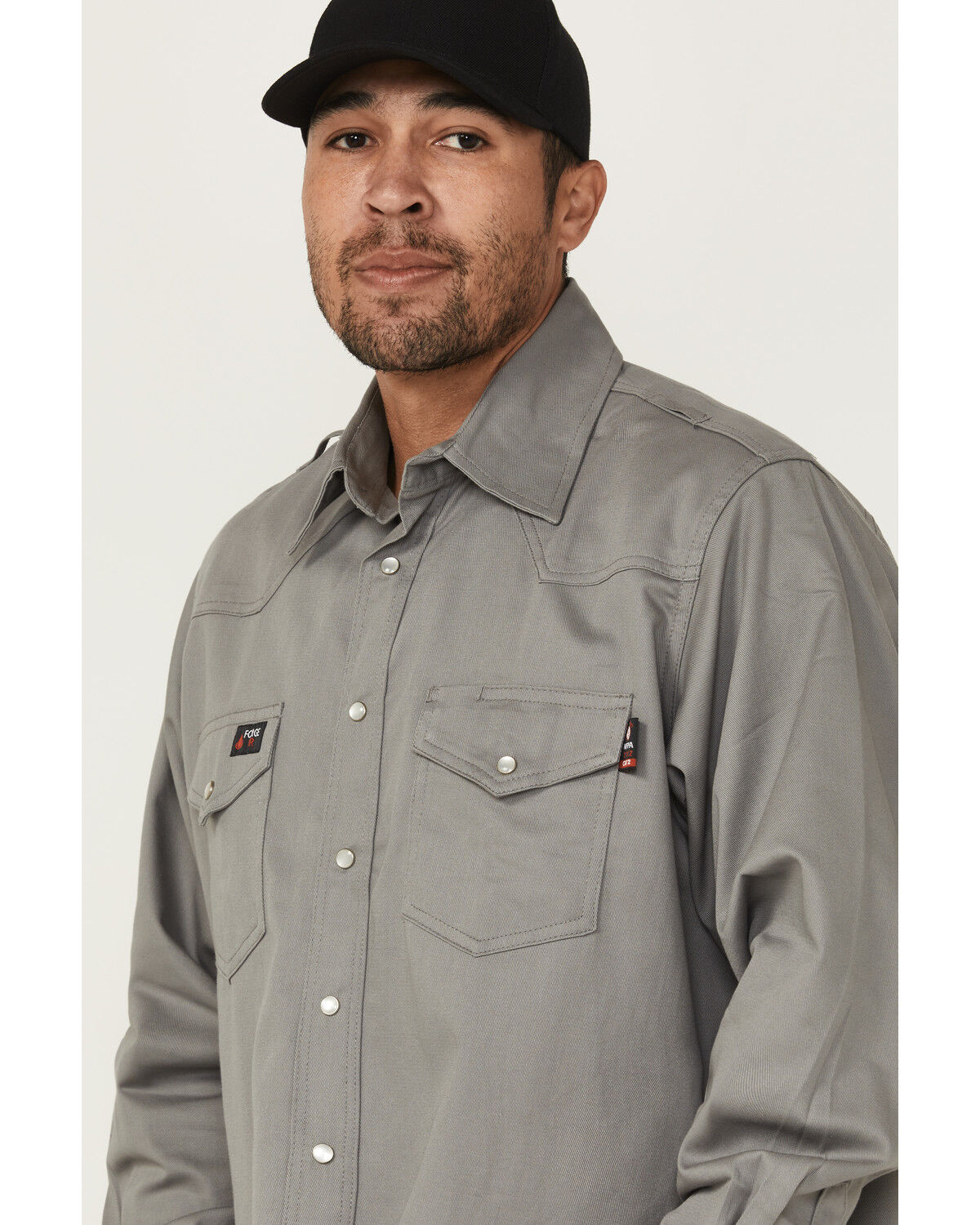 Image #2 - Forge Workwear Men's FR Solid Long Sleeve Snap Work Shirt, Light Grey, hi-res