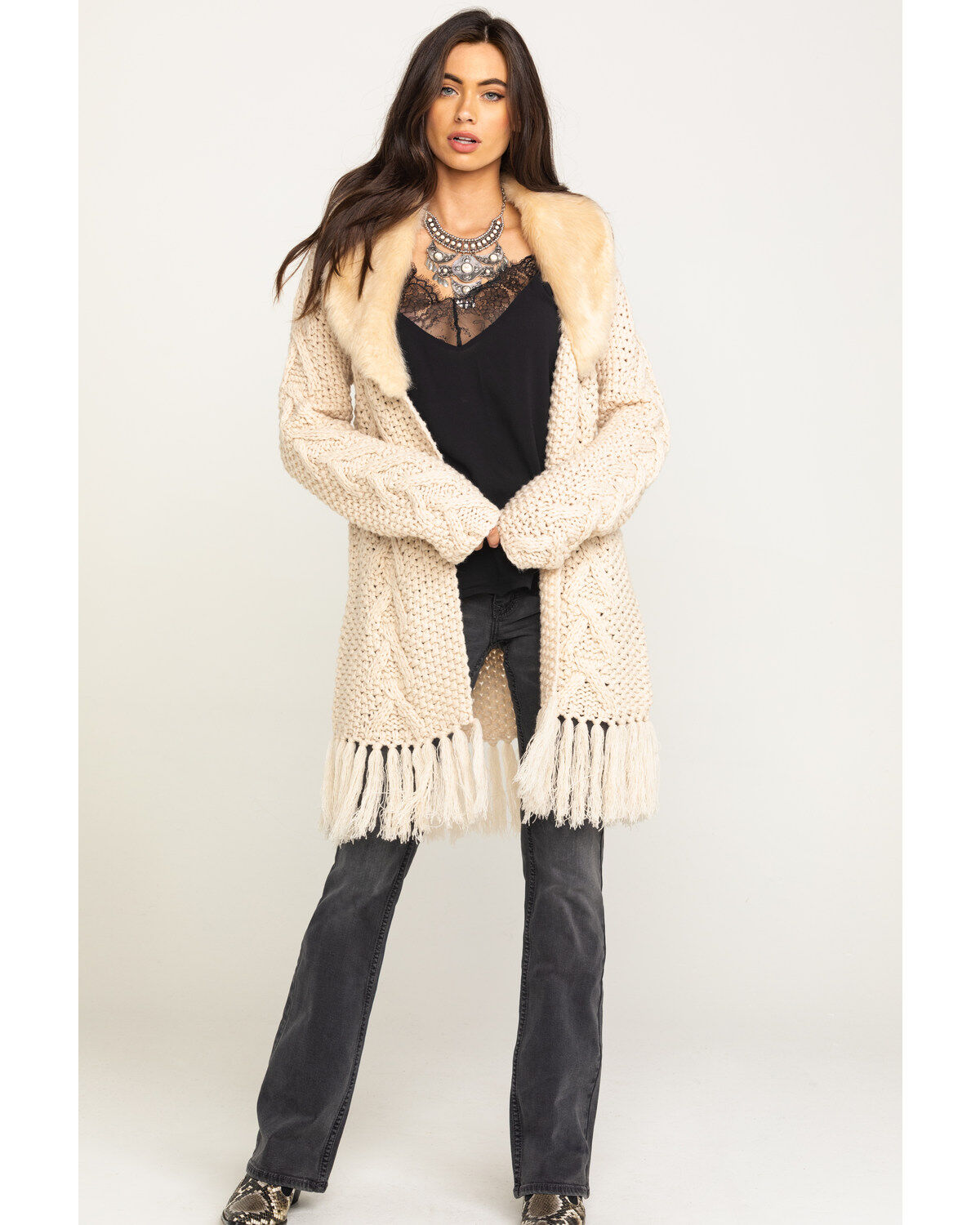 fur cardigan white