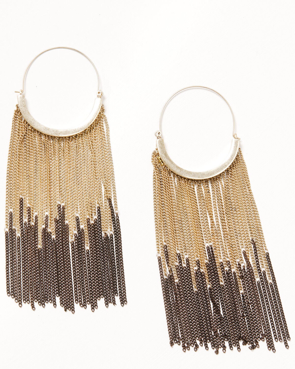 Lainey Wilson Women's Hoop with Chain Fringe Earrings, Gold, hi-res