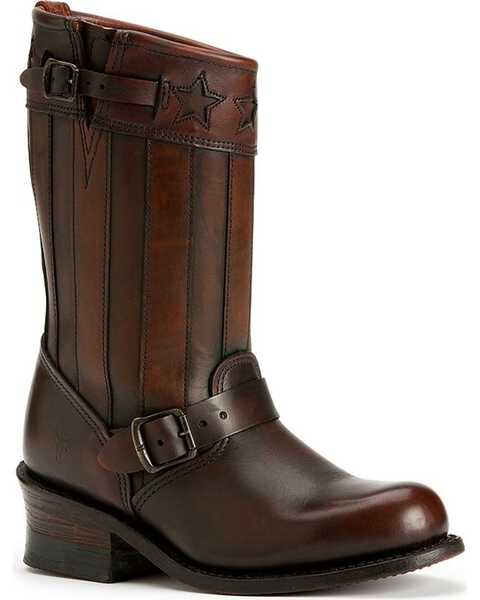 Image #1 - Frye Women's Engineer Americana Short Western Boots, Dark Brown, hi-res