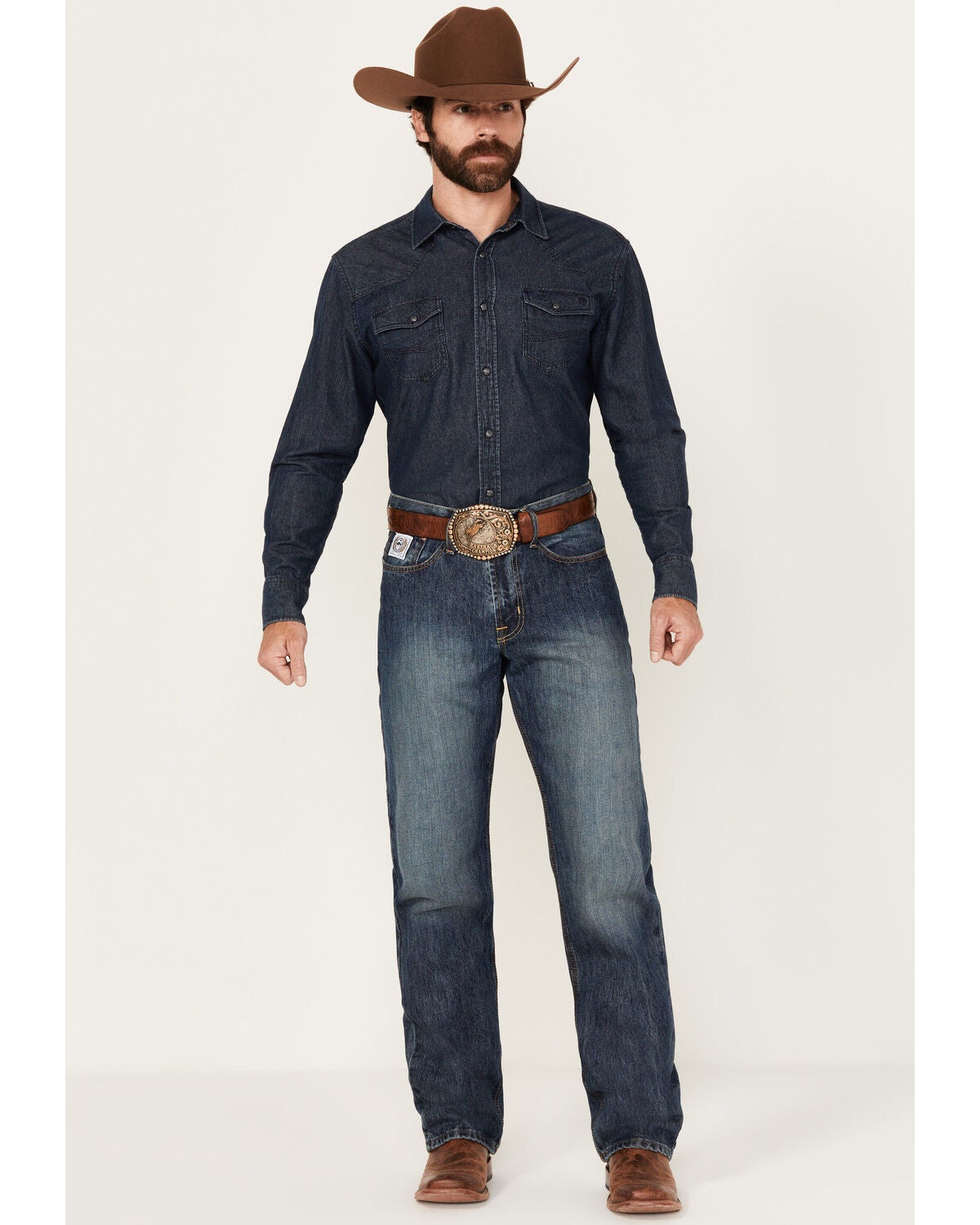 Cinch Men's White Label Relaxed Fit Denim Jeans Dark Stonewash Denim Jeans, No Color, hi-res