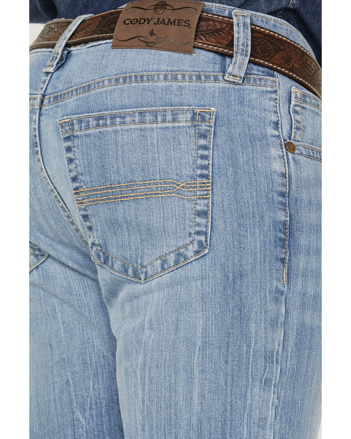 Image #4 - Cody James Men's Ghost Town Wash Duke Relaxed Bootcut Stretch Denim Jeans, Light Medium Wash, hi-res