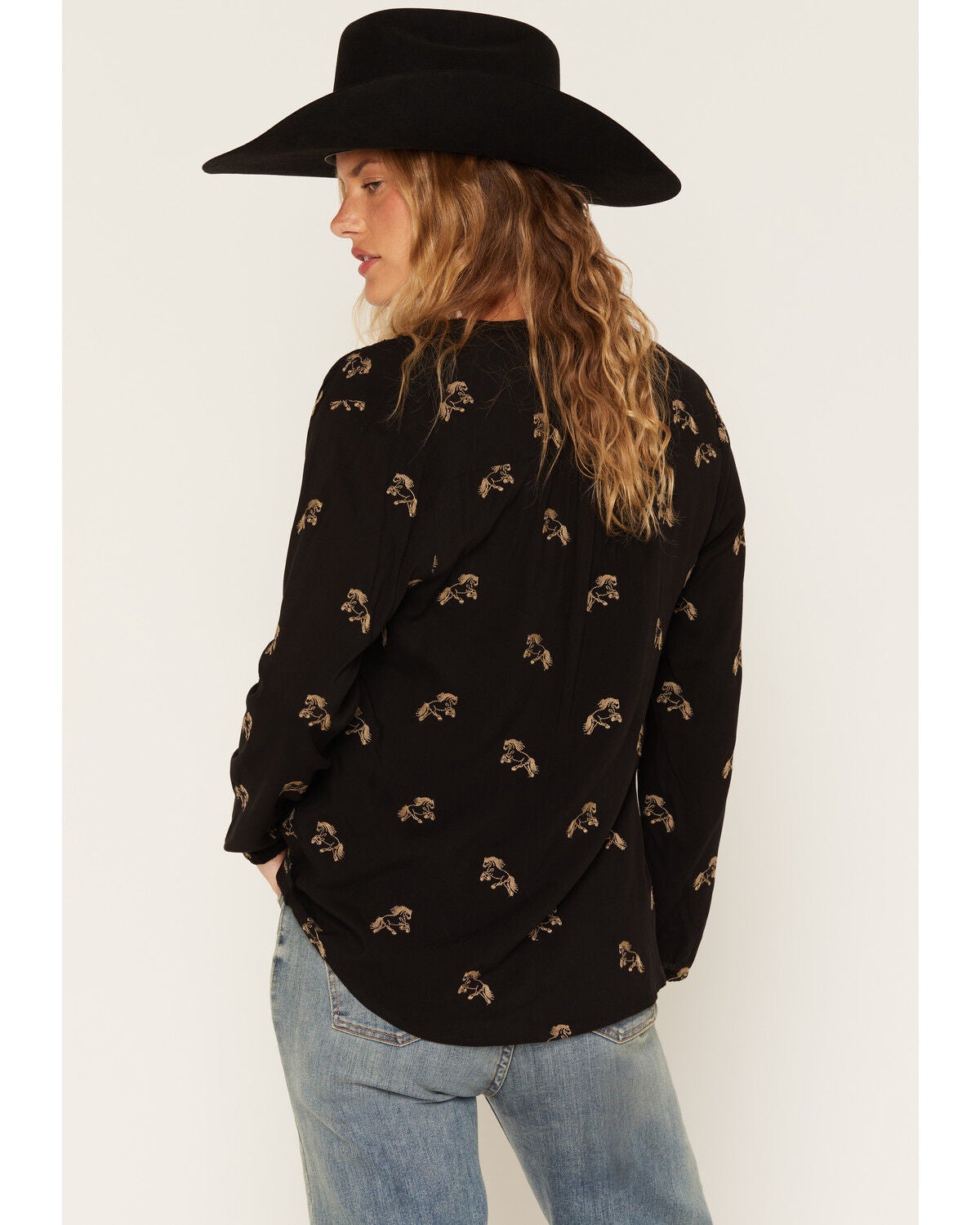 Image #4 - Rosabelle Honey Women's Horse Embroidered Long Sleeve Button-Down Shirt, Black, hi-res