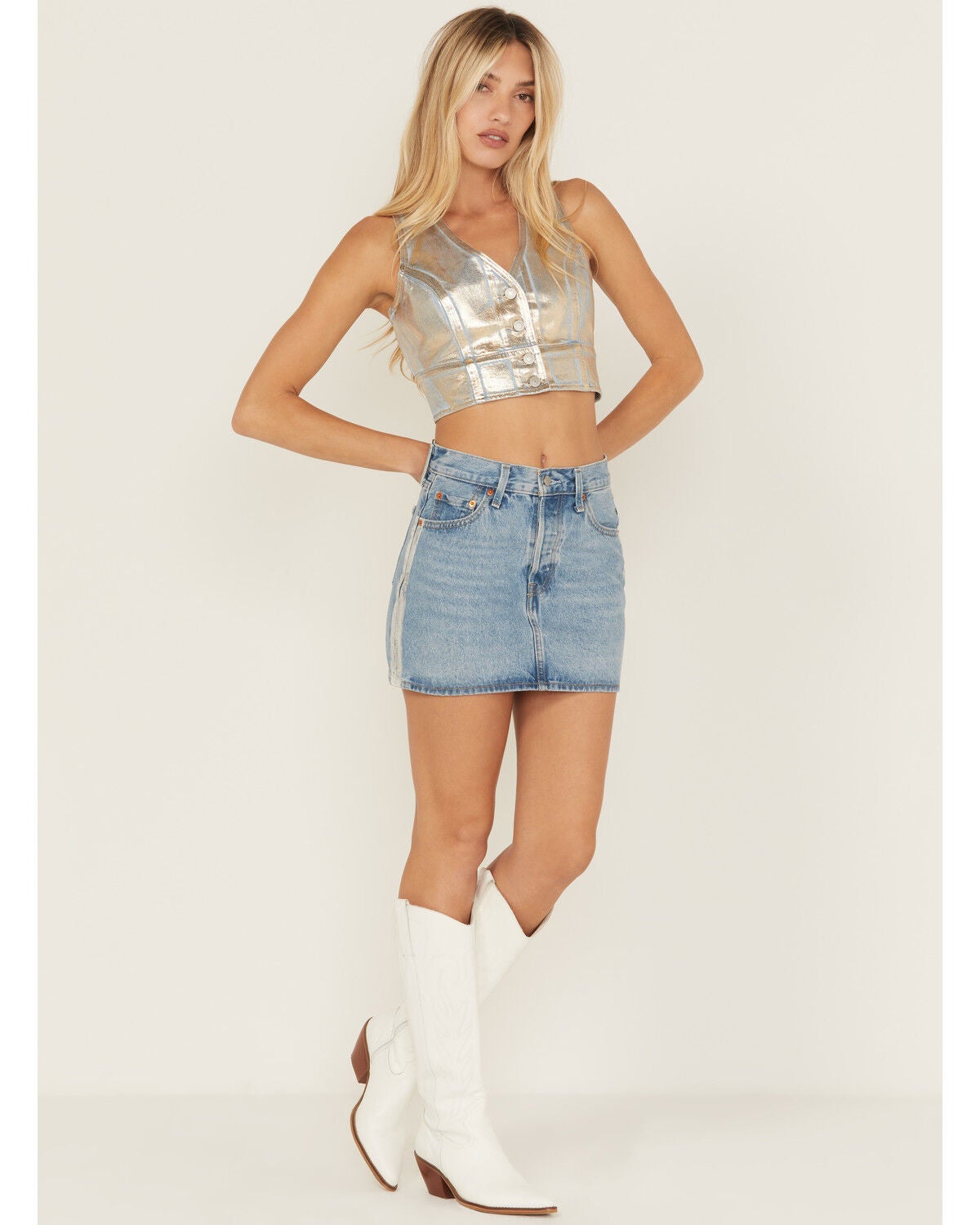 Levi's Women's Shine Theory Icon Light Wash Mid Rise Mini Denim Skirt, Light Wash, hi-res