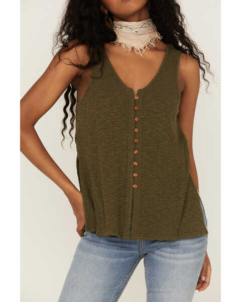 Cleo + Wolf Women's Olive Relaxed Button Front Slub Tank, Olive, hi-res