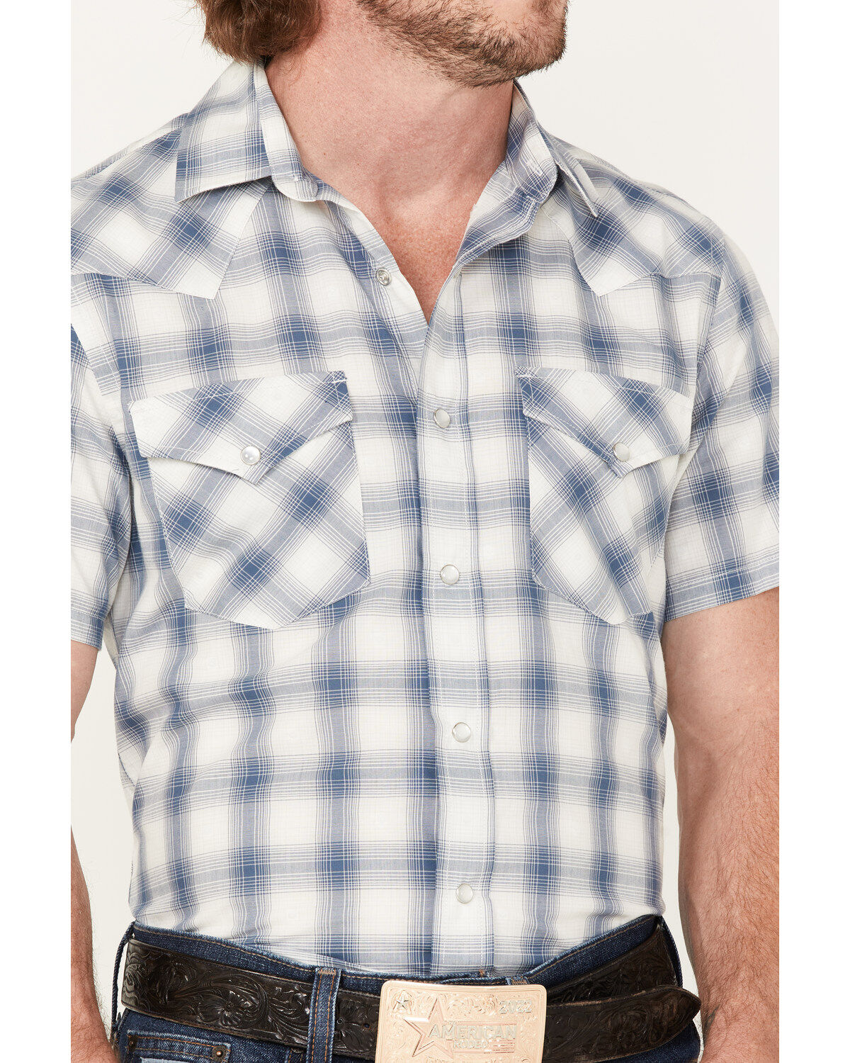 Image #3 - Pendleton Men's Frontier Ivory Plaid Short Sleeve Pearl Snap Western Shirt, , hi-res