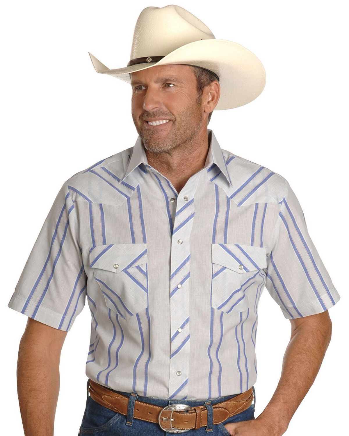 Image #1 - Wrangler Men's Assorted Classic Short Sleeve Western Shirt - Big & Tall, Stripe, hi-res