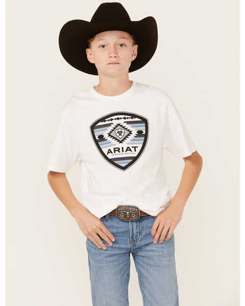 Ariat Boys' Southwestern Logo Short Sleeve Graphic T-Shirt , White, hi-res