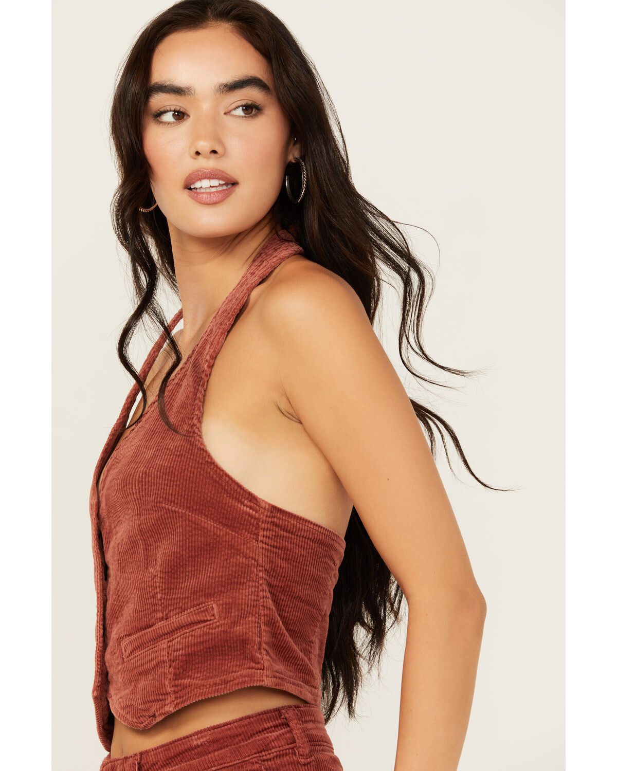 Image #2 - Rolla's Women's Corduroy Halter Vest, Brick Red, hi-res